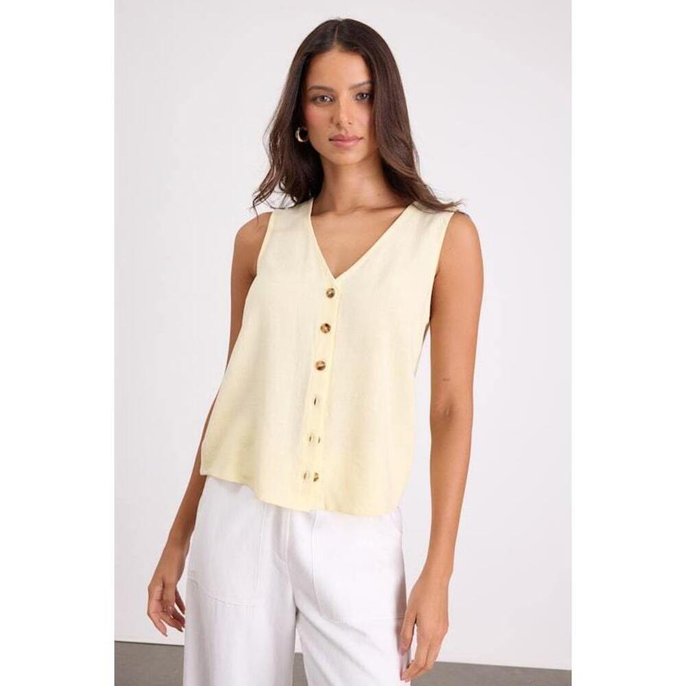 Lulus Casually Sophisticated Yellow Linen Sleeveless Button-front Top - Size XL